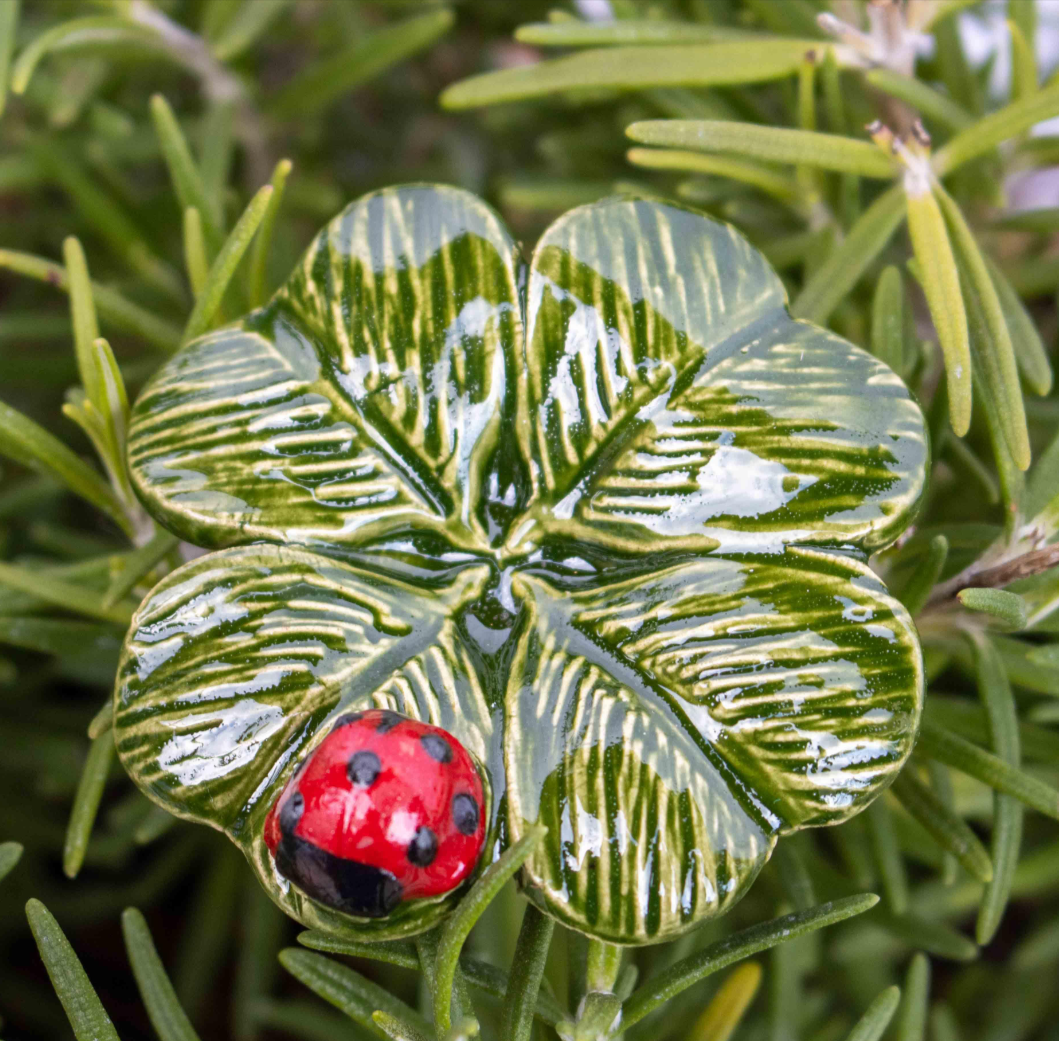 Dark Green Clover with Ladybug